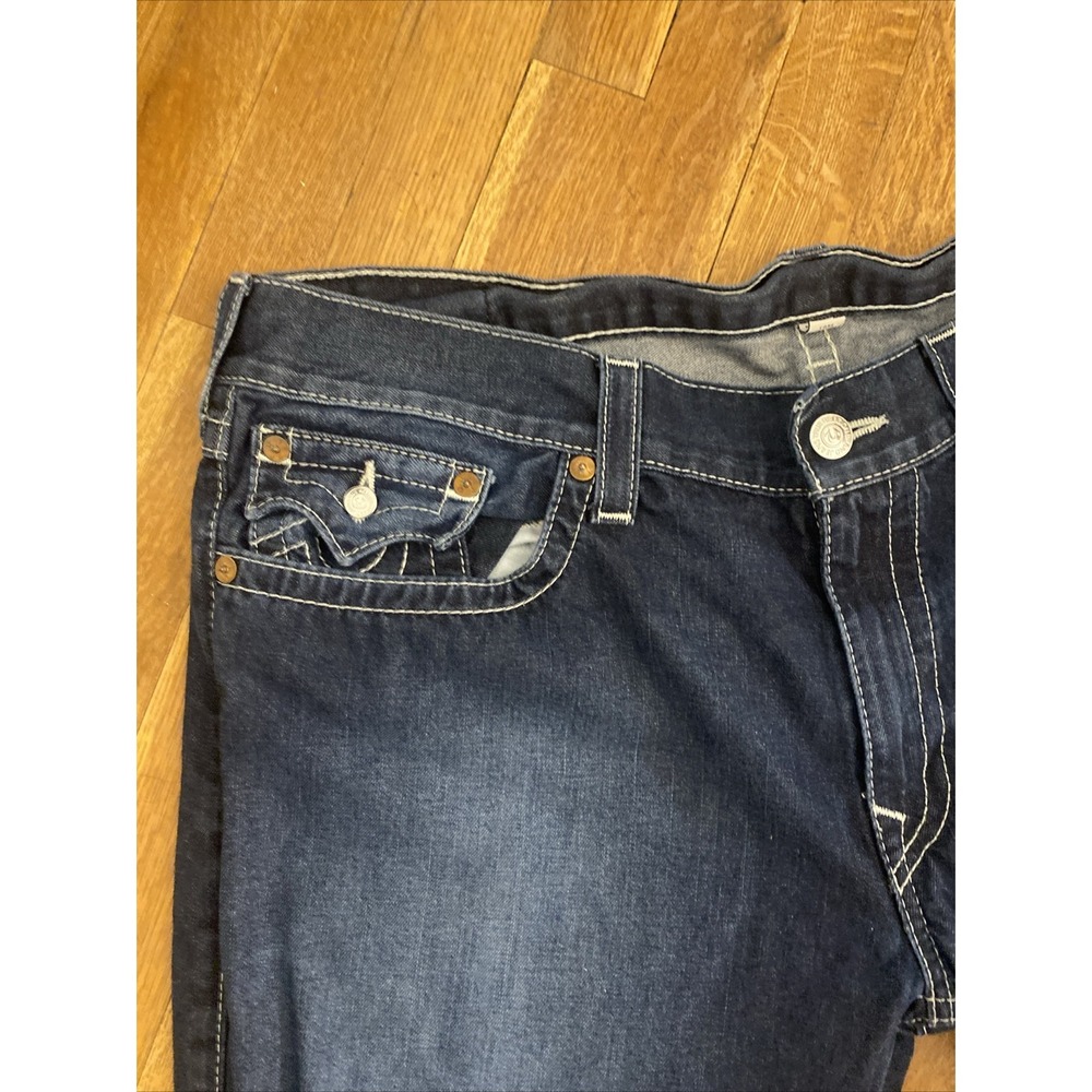True Religion Boot Cut Blue Denim Jeans Men's Size 42x32 Wide Leg Flap Pockets - Picture 9 of 16